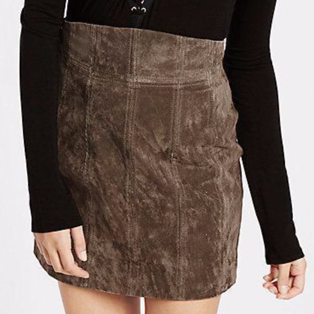 EXPRESS “Limited Edition” Brown High Waist 100% Leather Suede Mini Skirt